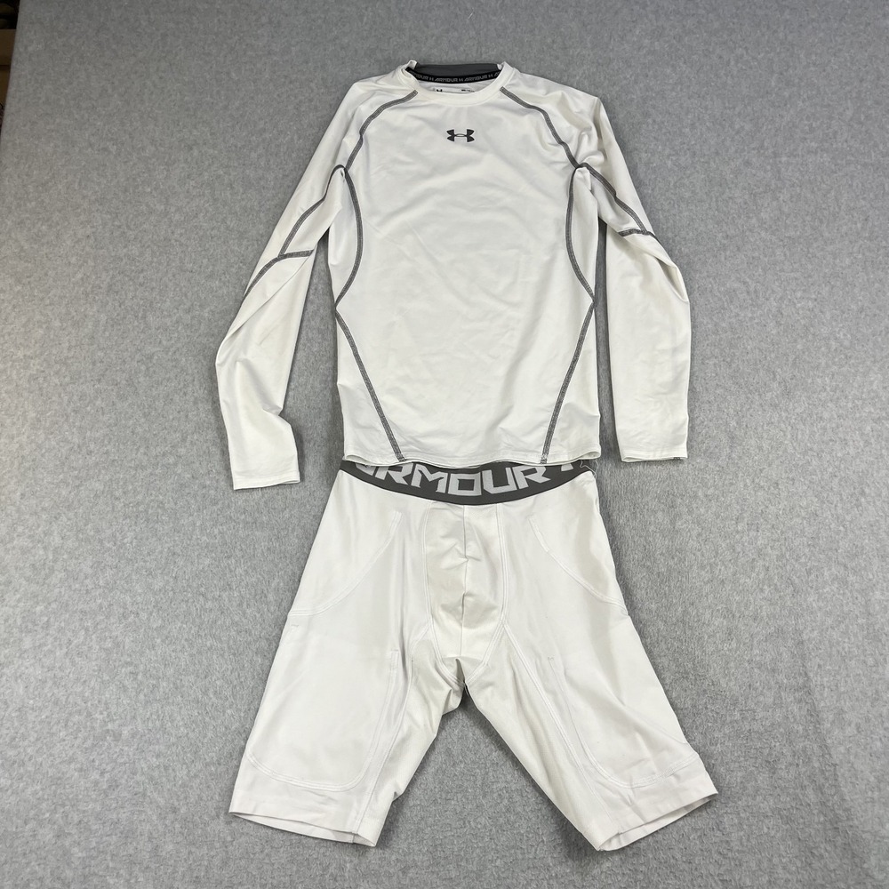 Under Armour HeatGear Shorts Shirt Set Mens Medium Compression White Football